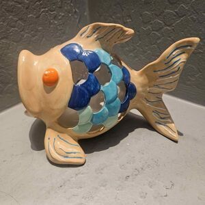 Glazed Ceramic Tropical Fish  Candle Holder or Sponge Holder 8" X 4.5"